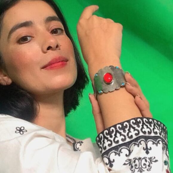 single Vintage Turkmen Cuff Bracelet, Ethnic Boho Cuff Bracelet With Stones - Picture 2 of 9